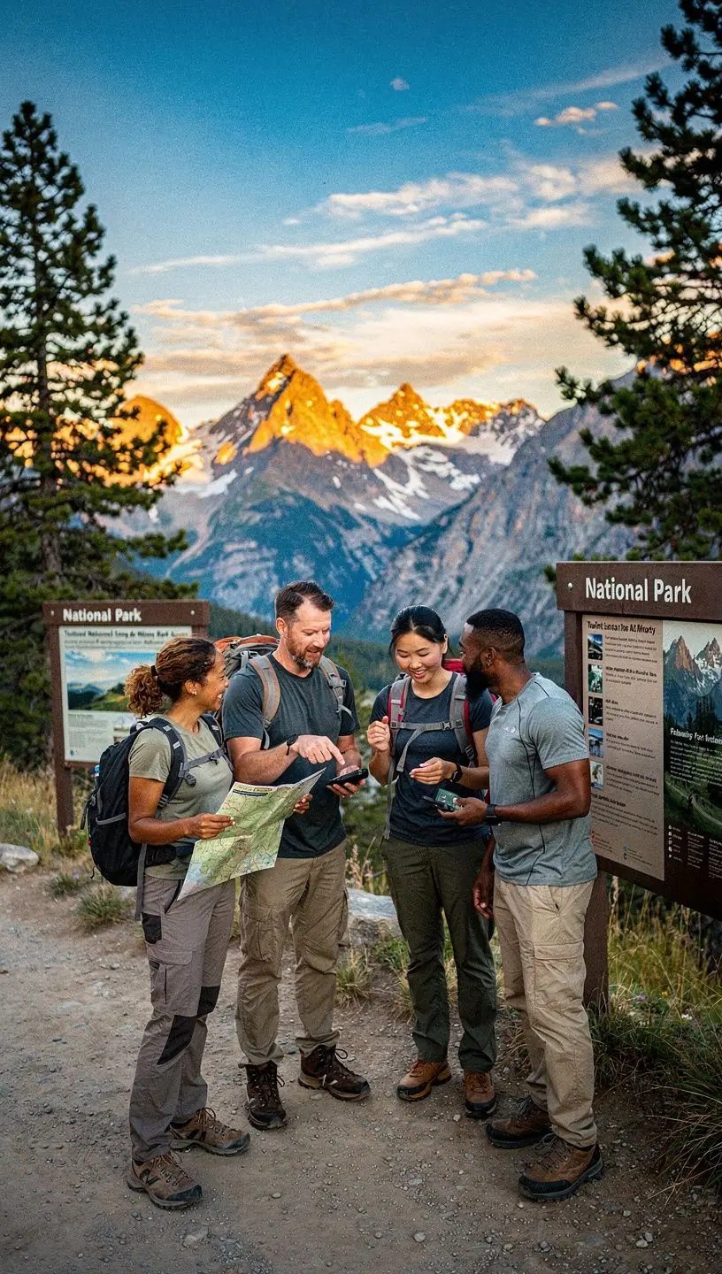 Гид проводит экскурсию по национальному парку среди живописных горных пейзажей.