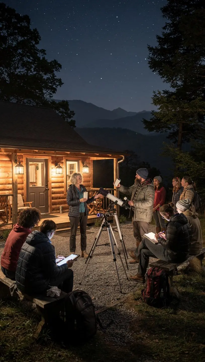 Группа туристов готовится к походу, арендуя снаряжение в специализированном агентстве.