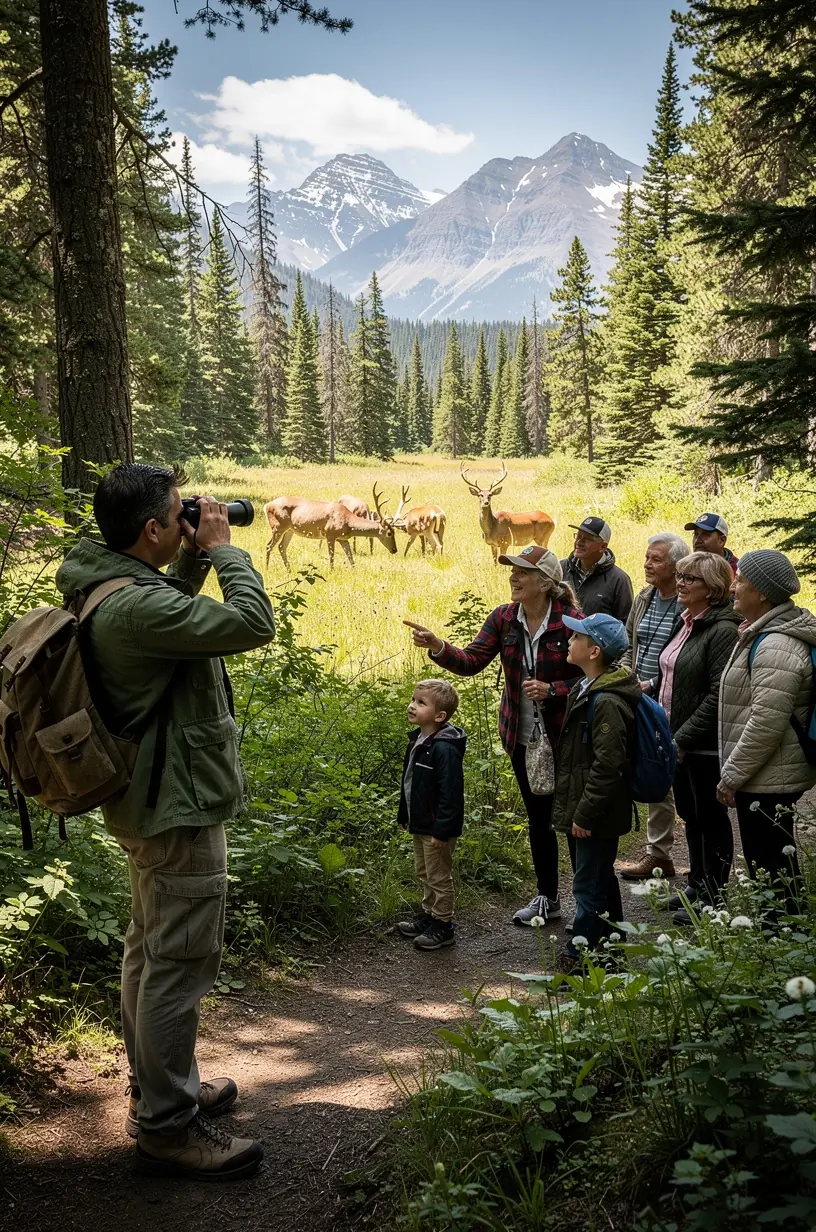 Специалист объясняет клиентам маршруты и правила безопасности в национальных парках.